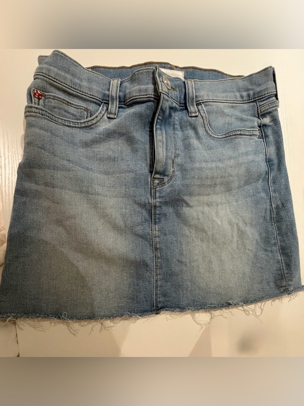 Hudson Jeans Light Blue Denim Mini Skirt with Raw Hem